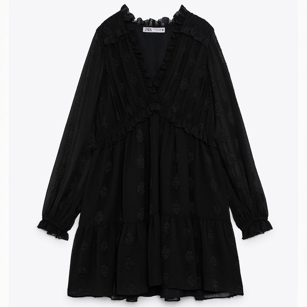 Ruffled v neck long sleeve  dress